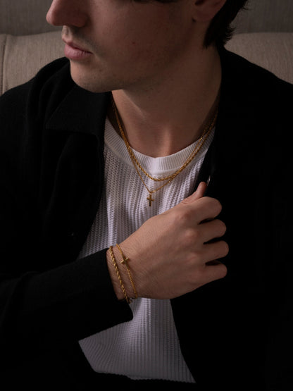CROSS X ROPE 3MM SET | 18K Gold