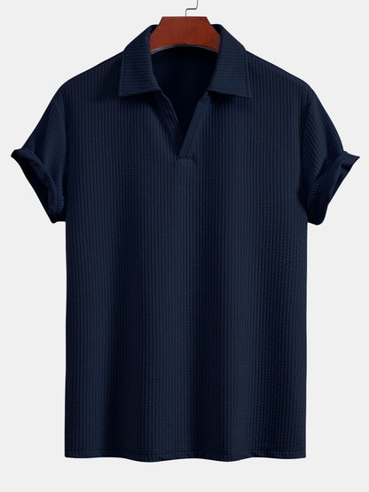 Textured V-Neck Polo & Trousers Set