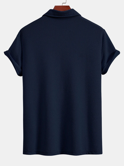 Textured V-Neck Polo & Shorts