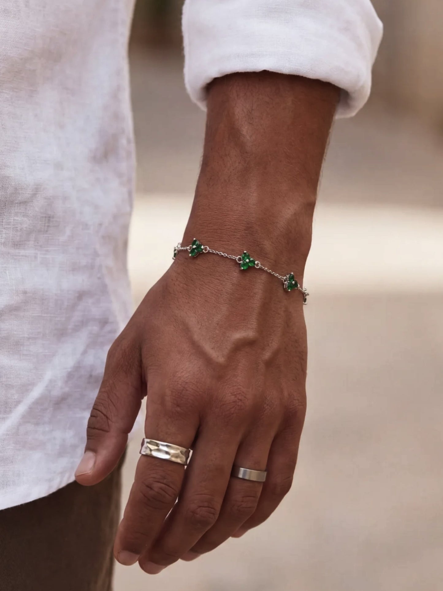 GREEN CLOVER BRACELET | Silver