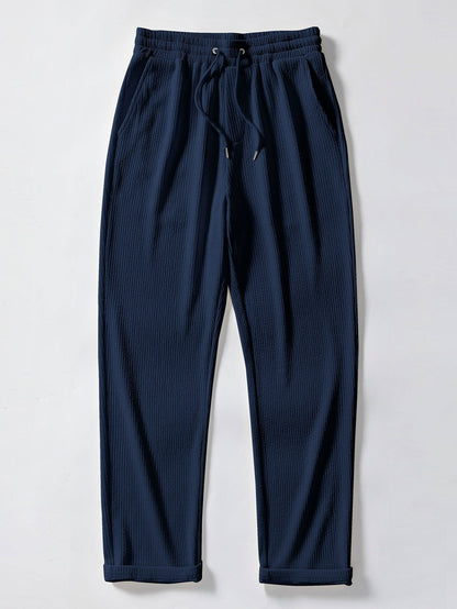 Textured V-Neck Polo & Trousers Set