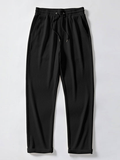 Textured V-Neck Polo & Trousers Set