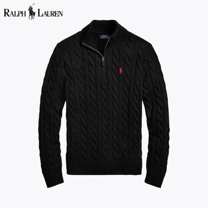 RL - Chunky Cable-Knit Cotton Quarter-Zip Sweater