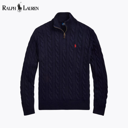 RL - Chunky Cable-Knit Cotton Quarter-Zip Sweater